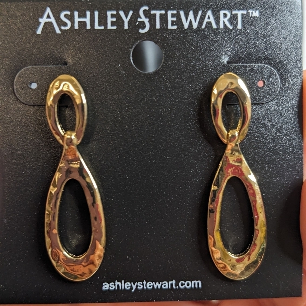 Ashley Stewart Gold Tone Modern Drop Earrings
